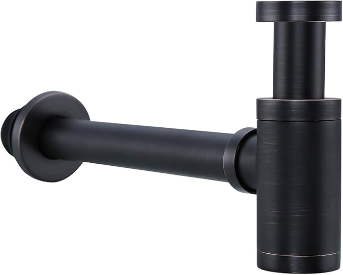 RANDOM Brass Contemporary Round Bottle P Trap 1 1/4,Basin Sink Waste Drain P Trap Kit (Oil Rubbed Bronze)