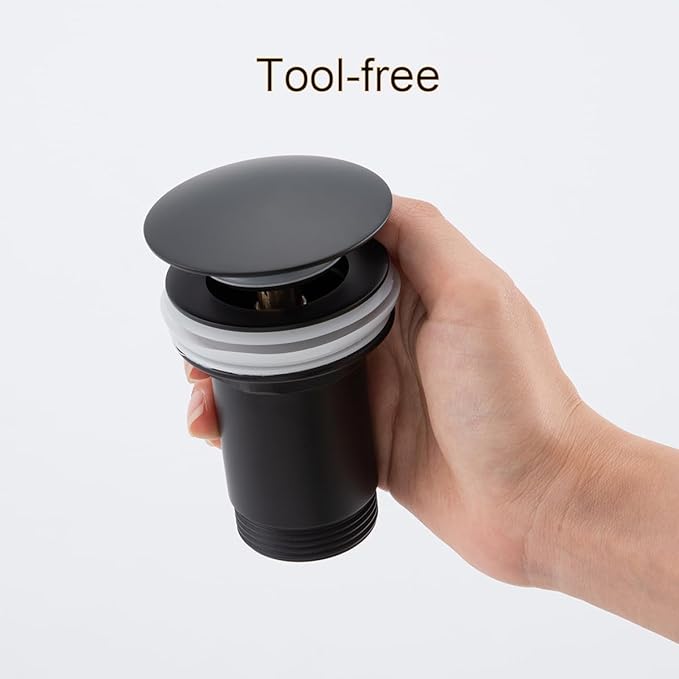 RANDOM Black Brass Bottle P Trap Contemporary Round Bottle P-Trap 1 1/4 with Pop Up Drain Without Overflow Matte Black 83888MBS.