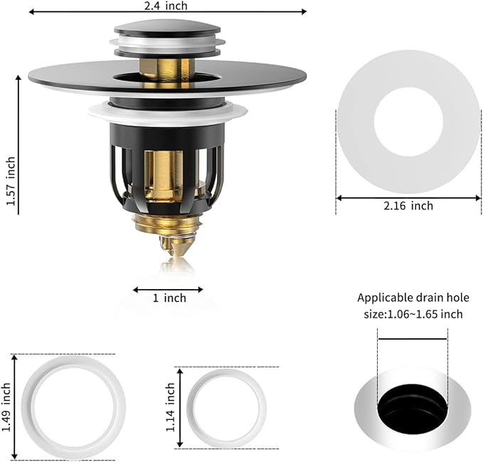 Universal Bathroom Sink Stopper, Pop Up Sink Stopper with Basket Hair Catcher, Anti Clogging Sink Drain Filter for 1.06"-1.65" Drain Holes