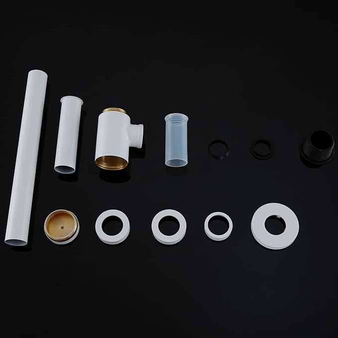 RANDOM Brass Contemporary Round Bottle P Trap 1 1/4,Matte White Basin Sink Waste Drain P Trap Kit. 83888MW