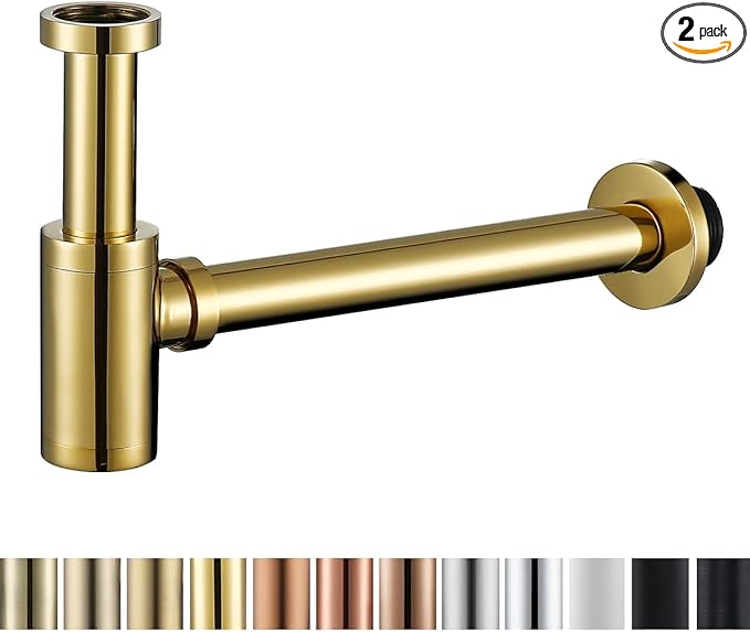 RANDOM Titanium Gold Polished Brass Contemporary Round Bottle P Trap 1 1/4,Basin Sink Waste Drain P Trap Kit.