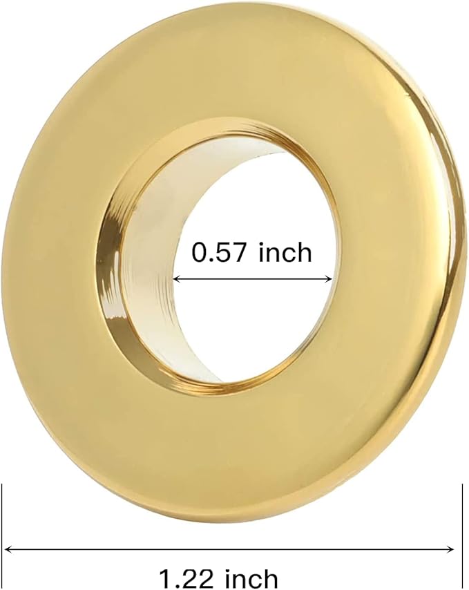 BWE Gold Sink Basin Trim Overflow Cover for Kitchen and Bathroom Vanity Sink Solid Brass Vessel Insert in Hole Round Caps Pack of 2