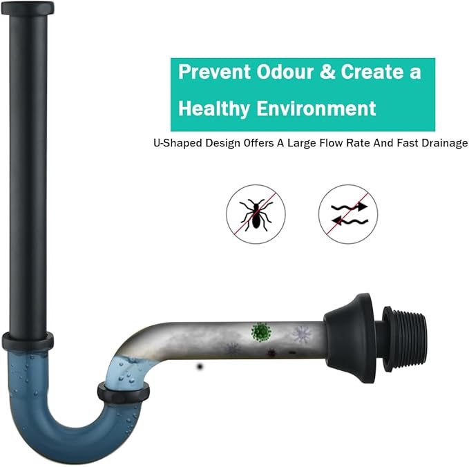Brass P Trap U-Shape 1 1/4 inch Sink Drain Pipe with Slip Joint Extension Tub,12 inch Vertical Pipe length Adjustable Height Sink Waste Trap Drain Kit Matte Black,SE83555MB-L