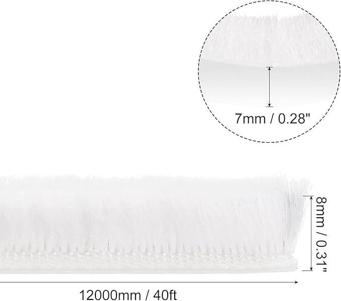 uxcell Weather Stripping Brush, 40ft L x 0.3" W x 0.3" H Self-Adhesive Seal Weatherstrip Sweep Brush White for Door Window