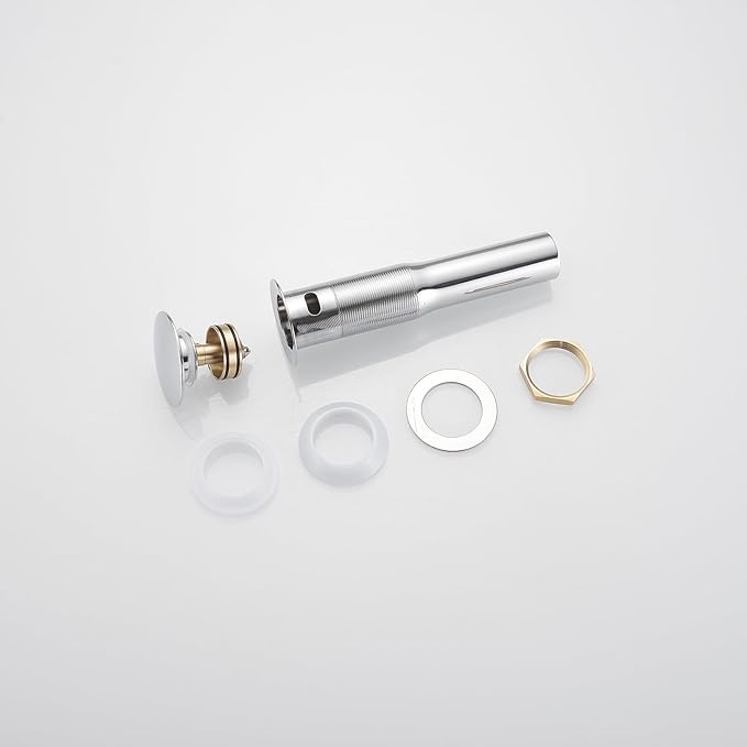 Bathroom Sink Drain with Overflow Vessel Vanity Pop Up Drain Assembly Stopper Lavatory Commercial Bath Brass Fits Bathroom Standard Sink Hole 1-1/2" to 1-3/4" Chrome Finish, P07C