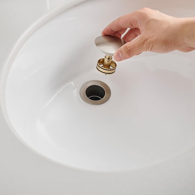 Bathroom Sink Drain with Overflow Vessel Vanity Pop Up Drain Assembly Stopper Lavatory Commercial Bath Brass Fits Bathroom Standard Sink Hole 1-1/2" to 1-3/4" Brushed Nickel, P05N