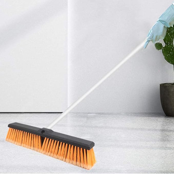 18" Push Broom Heavy Duty Large Outdoor Sweeping Broom Wide Industrial Scrub Brush with Long Handle Commercial for Concrete Floor Shop, Garage, Warehouse, Street, Driveway(Orange