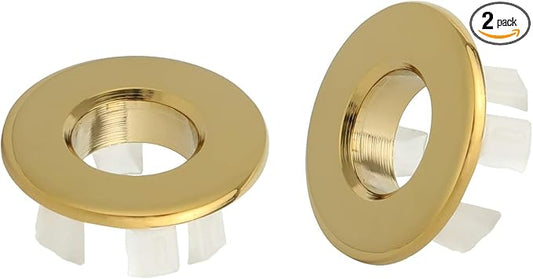 BWE Gold Sink Basin Trim Overflow Cover for Kitchen and Bathroom Vanity Sink Solid Brass Vessel Insert in Hole Round Caps Pack of 2