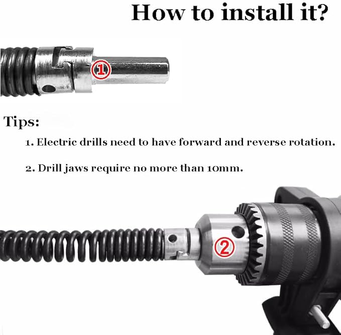 10mm Heavy-Duty Drain Auger Snake Cable with Drill Adapter - 6.5Ft/2M Flexible Plumbing Clog Remover for Kitchen, Bathroom, Toilet, Shower Sink & Pipe