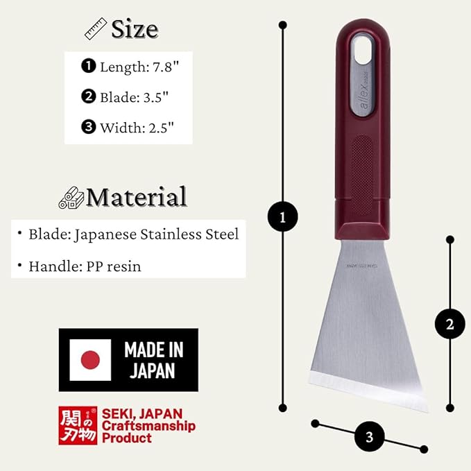 ALLEX Japanese Paint Scraper Tool 2.5" Slant for Corner, Heavy Duty Full Tang, Sharp Japanese Stainless Steel Blade, Professional Scraper Knife for Paint, Metal, Carbide, Rust, Made in JAPAN