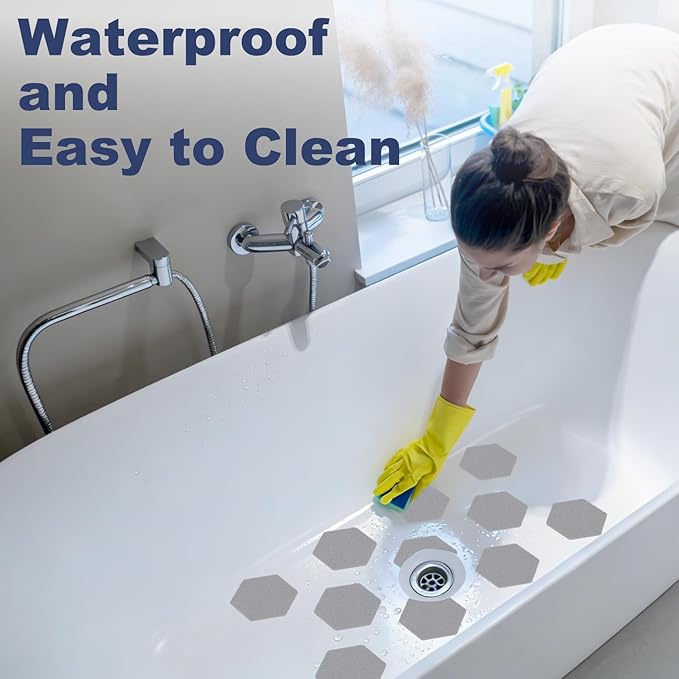 28 PCS Shower Floor Non Slip Stickers with Strong Adhesive, Invisible & Durable Anti Slip Shower Stickers with Scraper for Bath Tub, Pools and Stairs(Grey,Hexagon)