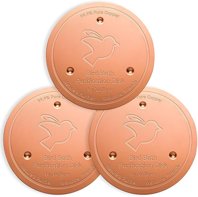 Mellbree 3-Pack Bird Bath Copper Disk, 0.6mm Reinforced 99.99% Pure Copper Cleaning Disk with Triple-Point Support for Physical Safe Clean Water All-Season