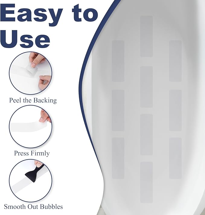 28 PCS Shower Floor Non Slip Stickers with Strong Adhesive, Invisible & Durable Anti Slip Shower Stickers with Scraper for Bath Tub, Pools and Stairs(Clear,Wide Rectangle)
