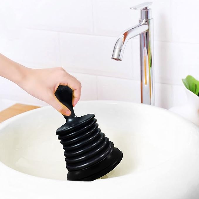 Meadow Lane Small 7" Sink Plunger - Mini Clog Remover for Kitchen & Bathroom Sink Drains - Hand Ergonomic, Space-Saving & Powerful Suction - Universal Fit for Home or Commercial Use, Black