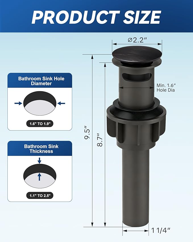 Pop Up Drain for Bathroom Sink, ARCORA Oil Rubbed Bronze Vessel Sink Drain with Overflow, Pop Up Bathroom Sink Stopper