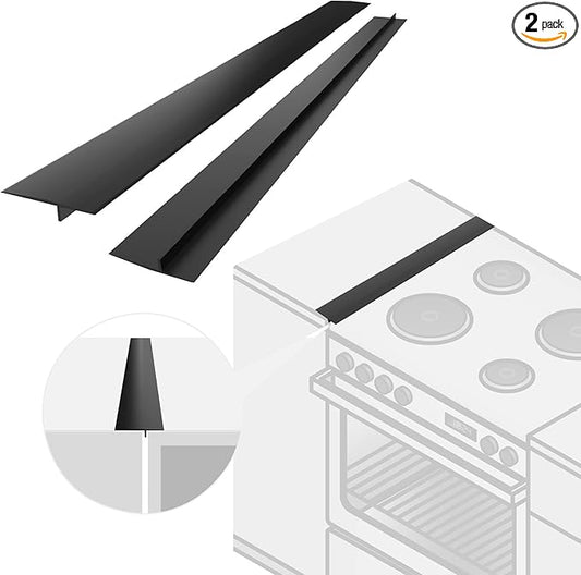Silicone Stove Gap Covers (2PCS), 25 inch Stove Gap Filler, Stove Guard for Kitchen Oven Counter Side Gap, Heat Resistant and Easy Clean Oven Gap Filler, Black