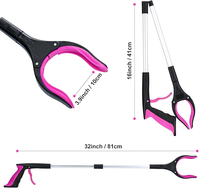 Grabber Reacher Tool,32 Inch Extra Long Foldable Pick Up Stick with Strong Grip Magnetic,360°Rotating Anti-Slip Jaw,Trash Claw Grabber Tool,Trash Picker Tool for Outdoor & Indoor (Purple)