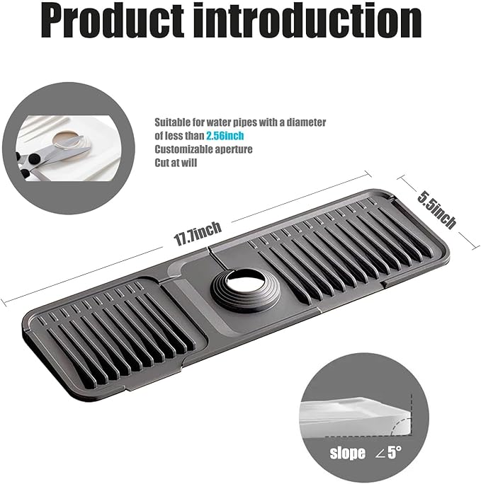 STARGAZ Silicone Faucet Mat For Kitchen Sink,Sink Back Splash Guard, Faucet Draining Mat,Kitchen Sink Rubber Mat,Bathroom Sink Sink Mat,Soap Dish,Silicone Sink Protector(17.7”×5.5”)