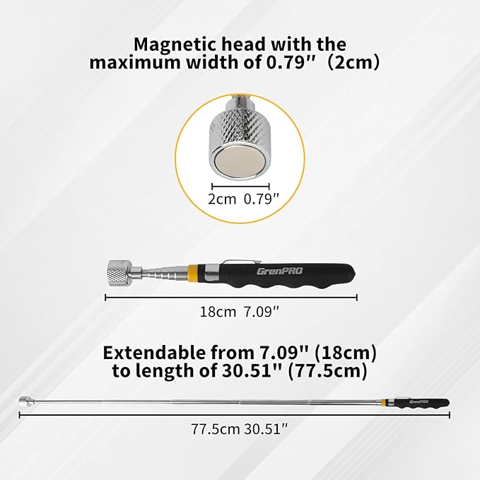 GRENPRO 17" Rolling Magnetic Sweeper with Wheels,8.8 Lbs Pull Force,Telescoping Handle,2-Pack Includes Magnetic Pickup Tool for Construction,Workshop,Garage & Yard