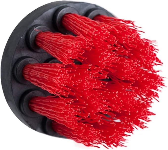 2 inch Diameter Drill Powered Stiff Scrub Cleaning Brush Heavy Duty Cleaning Applications for Bathroom Surfaces, Tile and Grout, Hard Water Stains, Rust (Red)