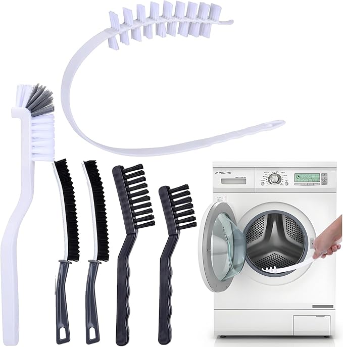 Washing Machine Cleaning Brush Set - 6-Piece Kit with 5 Crevice Cleaners & 1 Drum Brush for Front Load Washer | Nylon Bristle Rubber Seal Scrubber | Tight Space Accessories