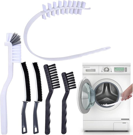 Washing Machine Cleaning Brush Set - 6-Piece Kit with 5 Crevice Cleaners & 1 Drum Brush for Front Load Washer | Nylon Bristle Rubber Seal Scrubber | Tight Space Accessories