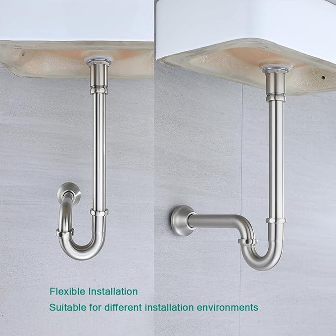 Brass P Trap U-Shape 1 1/4 inch Sink Drain Pipe with Slip Joint Extension Tub,12 inch Vertical Pipe length Adjustable Height Sink Waste Trap Drain Kit,Brushed Nickel,SE83555BN-L