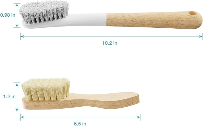 Wood Laundry Brush, OSCIOSS Laundry Stain Brush wth Long Handle and Soft Bristle for Cleaning Clothes & Shoes, Protable Laundry Brush for Stains on Clothes (Plastic-2pack)