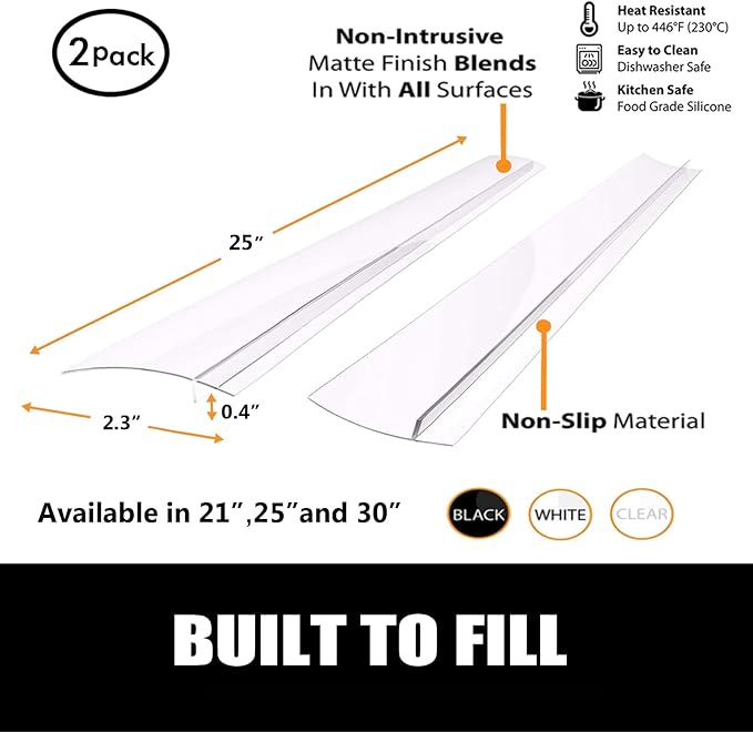 SEVCHY Silicone Stove Gap Covers (2 pack), Oven Gap Filler, Heat Resistant Stove Gap Filler, Seal Gap between Stovetop and Counter, Easy Clean (25 inch, Clear)