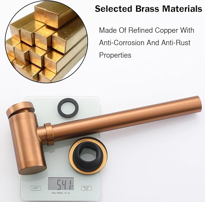 RANDOM Brass Contemporary Round Bottle P Trap 1-1/4,Bathroom Lavatory Adjustable Basin Sink Waste Drain P-Trap Kit Brushed Bronze Sink Trap.83888BB