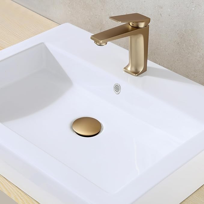 JONKEAN Bathroom Pop Up Drain with Overflow,Vanity Vessel Sink Drain with Detachable Basket,Pop Up Drain Stopper Hair Catcher, Built-in Anti-Clogging Strainer (Brushed Gold, with Overflow)