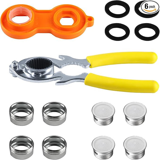 6-Piece Faucet Aerator Removal Wrench Kit - 2 Sink Bubbler Wrenches + 4 M24 Aerators, Disassembly and Repair Spanner Tool