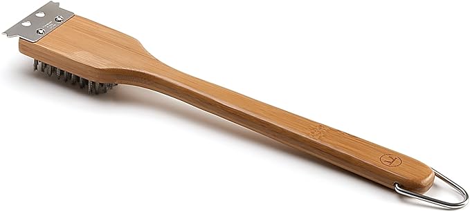 Outset QV40 Verde Collection Grill Brush and Scraper, 14.5 inches, Bamboo Handle