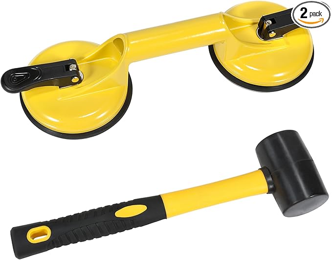 Floor Gap Fixer Tool for Laminate Floor Gap Repair Plank Grabber Includes Heavy Duty Aluminum Suction Cup and Fiberglass Handle Rubber Mallet (Can't Use on Scraped Surface Floor)