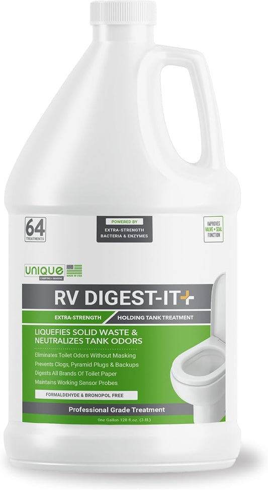 Unique RV Digest-It+, Extra-Strength RV Toilet Treatment - Liquifies Waste and Toilet Paper - Odor Eliminator (128 oz)