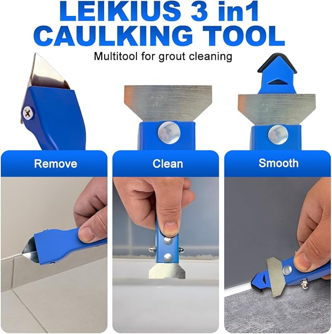 3 in 1 Caulking Tools Sets, Steel Sealant Finishing Tool for Bathroom Kitchen Tile Window Sink Joints, Caulk Remover & Grout Scraper,Wide Application for Smooth Caulking Come with a Knife
