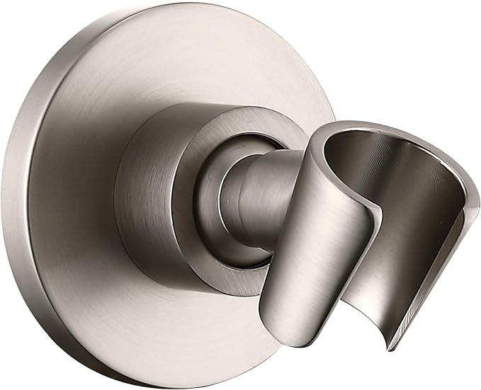 G-Promise All Metal Handheld Shower Head Holder, Adjustable Wall Mount Shower Wand Bracket, Strong Adhesive Disc Mount or Drill Installation (Round, Brushed Nickel)