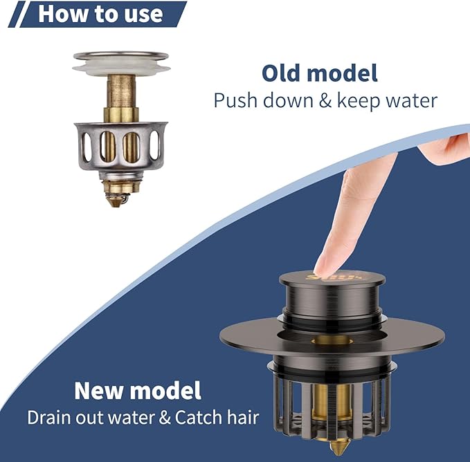 Universal 2 in 1 Bathtub Drain Stopper Bathtub Drain Hair Catcher，Pop-up Tub Stopper with Effective Filter Basket, Anti-Clogging Bathtub Drain Plug Bath Tub Stoppers for 1-1/2 to 1-3/4"" (Dark Grey)