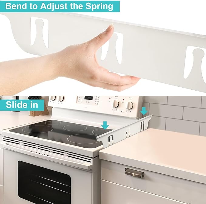 Stove Gap Covers Stainless Steel with White Coated, Stove Gap Filler | Heat Resistant & Easy to Clean Stove Counter Gap Cover, Upgraded Wider Top Perfect Fit White Stove and Counter Guard (23.5"L)