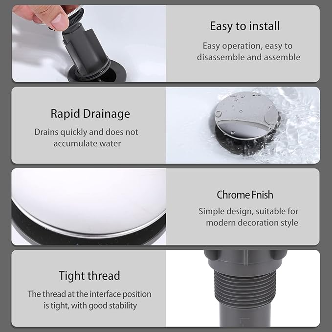 Bathroom Pop Up Sink Drain With Overflow - Vessel Stopper and Strainer for Faucet, Vanity or RV - Chrome