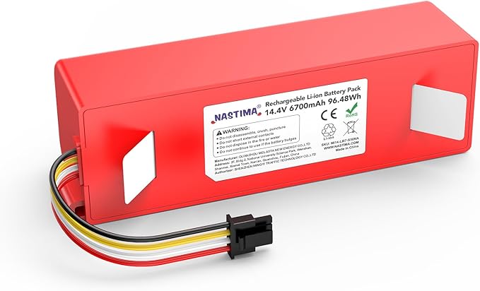 NASTIMA 14.4V 6700mAh 96.48Wh Rechargeable Battery Compatible with Xiaomi Roborock S50 S51 S52 S53 S55 S502 S5 Max S6; T6 61 65 Full Series, Mijia 1st and 2nd Generation Replacement Battery with BMS