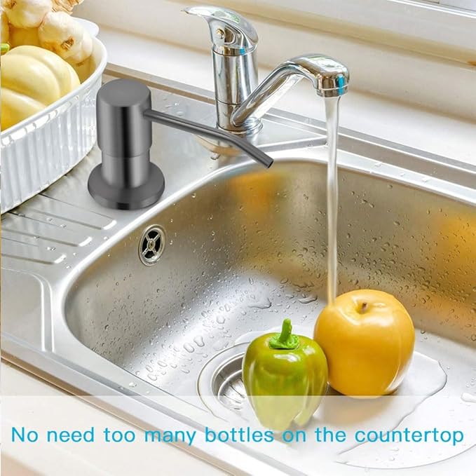 OHiHi Dish Soap Dispenser for Kitchen Sink, Countertop Sink Soap Dispenser Water Pump with 47” No-Spill Extension Tube Kit Design for Kitchen Bathroom, No More Refills （Gray）