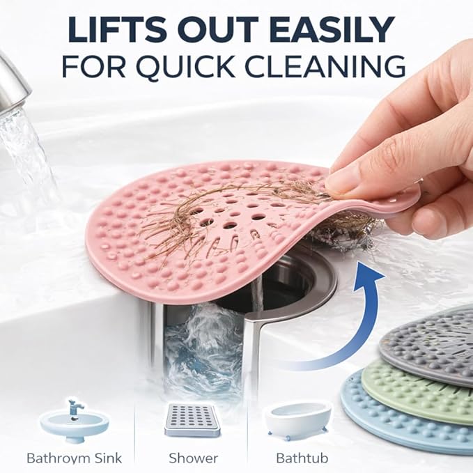 Shower Drain Hair Catcher - 5 Pack Anti-Slip TPR Silicone Drain Covers for Bathroom Tub Sink, Universal Fit Over Shower or Kitchen Sink Garbage Disposal Multi-Color Strainers