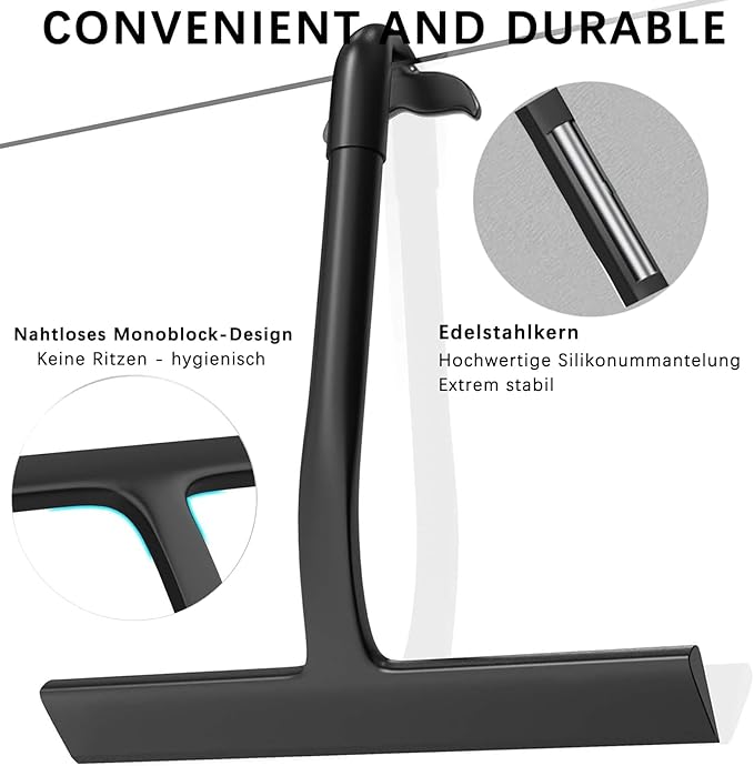 2PACK Shower Squeegee for Glass Doors, All-One-Piece Silicone with Built-in Hook Design for Easy Hanging and Cleaner Tool, for Bathroom, Glass, Kitchen, Tile Wall, Car