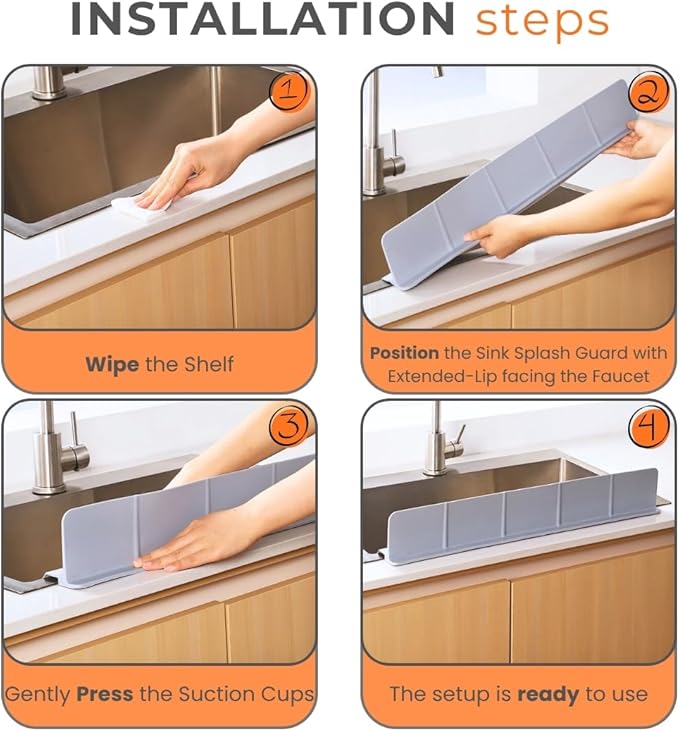 MessOut Extra Large Silicone Kitchen Sink Splash Guard 58x9x10cm– Non-Slip with Strong Suction, Non Crumble, non-harmful, Durable & Easy-to-Clean Protector for a Mess-Free Sink and Dishwashing (White)