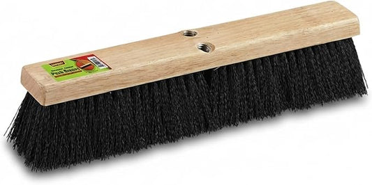 Black Indoor Push Broom Head – Heavy Duty Hardwood Block – Polypropylene Bristles – Deck Scrub Brush – Two Threaded Handle Holes for Better Assist (18")