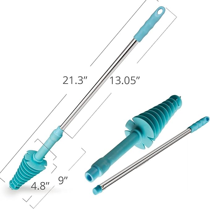 HOMEGOAL Toilet Plunger, Siphon Type Toilet Clog Remover, Flexible Rubber Head Stainless Steel Handle, Toilet Dredge Tool, Squeegee (Blue)