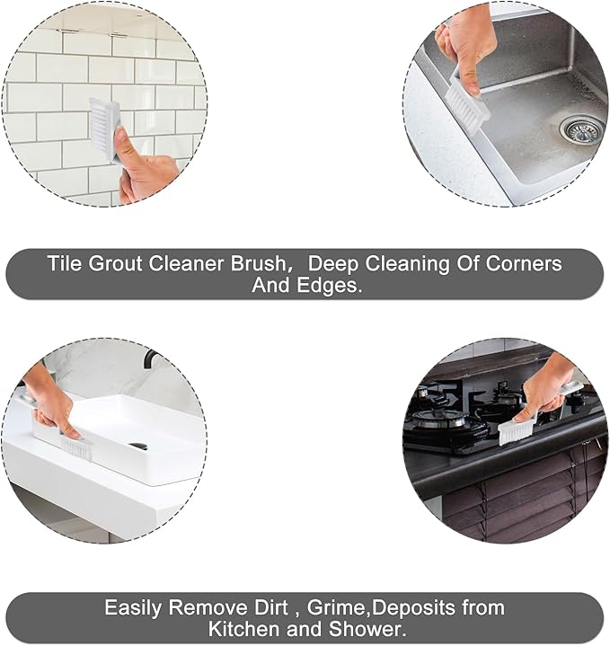 4pcs Grout Cleaner Brushes, V Shape Stiff Bristle Crevice Cleaning Brush Shower Scrub Tool for Tile Floors, Tracks, Door Slot, Bathroom, Kitchen, Windows (White)
