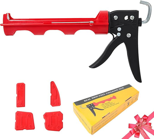 Drip-free Caulking Gun Ratchet Rod Caulk Gun Applicator 15:1 Thrust Ratio Labor-saving Lightweight Nylon Frame Cartridge Gun Fits 10oz/310ml Standard Caulk Tubes with Silicone Finishing Tools