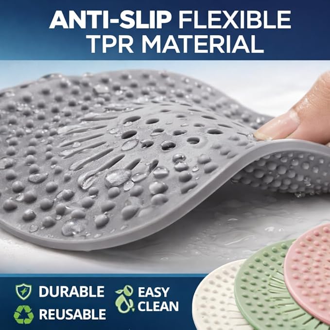 Shower Drain Hair Catcher - 5 Pack Anti-Slip TPR Silicone Drain Covers for Bathroom Tub Sink, Universal Fit Over Shower or Kitchen Sink Garbage Disposal Multi-Color Strainers